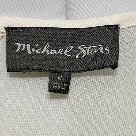 Michael Stars Medium Cream Gold Metallic Star Printed Long Sleeve Blouse - Picture 4 of 6